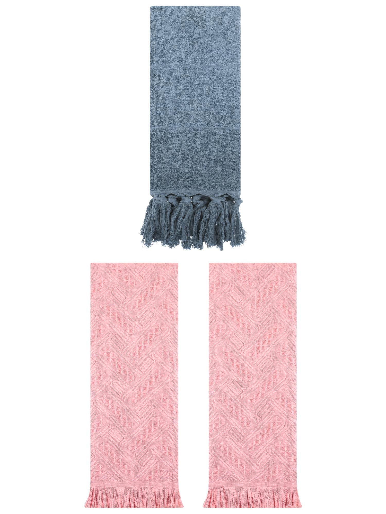 Unique Bargains 3 Pack Cotton Soft Absorbent Boho Turkish Decorative Hand Towels Blue/Pink 14" x 30"/13" x 29"