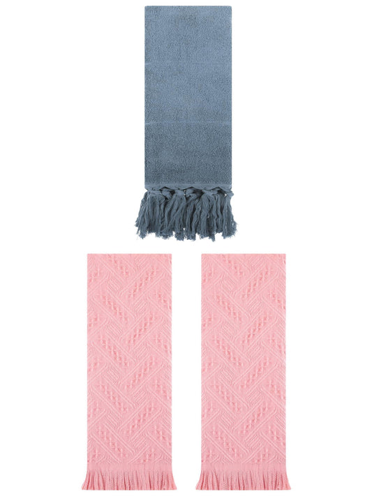 Unique Bargains 3 Pack Cotton Soft Absorbent Boho Turkish Decorative Hand Towels Blue/Pink 14" x 30"/13" x 29"