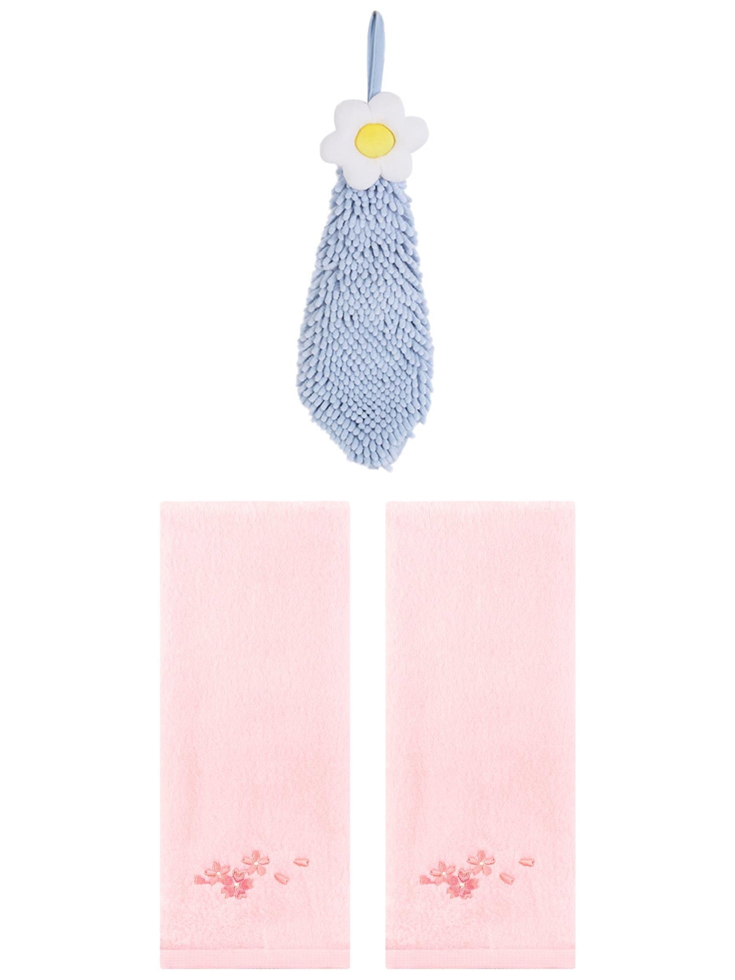 Unique Bargains 3 Pcs Cotton Soft Floral Hand Towels Pink/Blue-1 13" x 29"/6" x 15"
