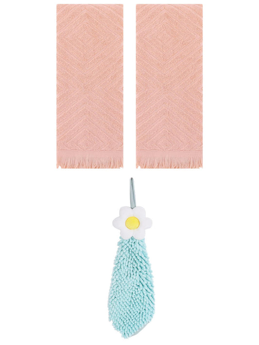Unique Bargains 3 Pcs Geometric Soft Hand Towels Orange/Green 13" x 29"/6" x 15"