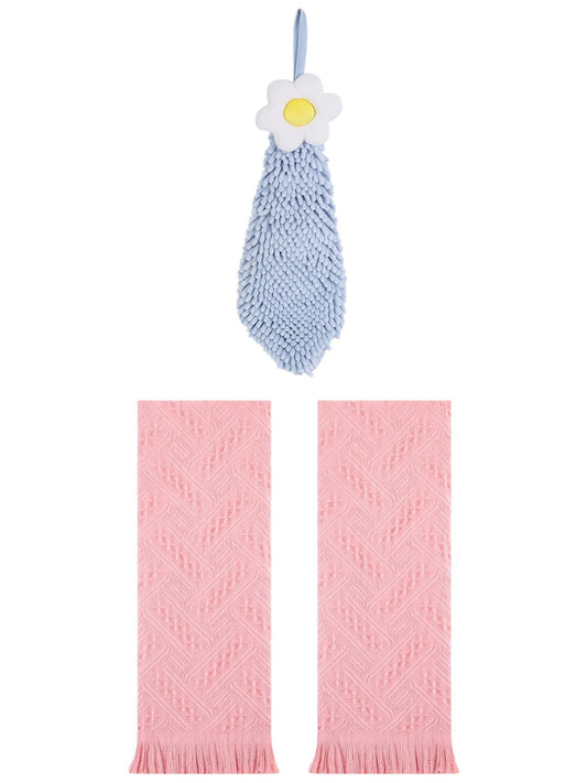 Unique Bargains 3 Pcs Soft Absorbent Towels Pink/Blue-1 13" x 29"/6" x 15"