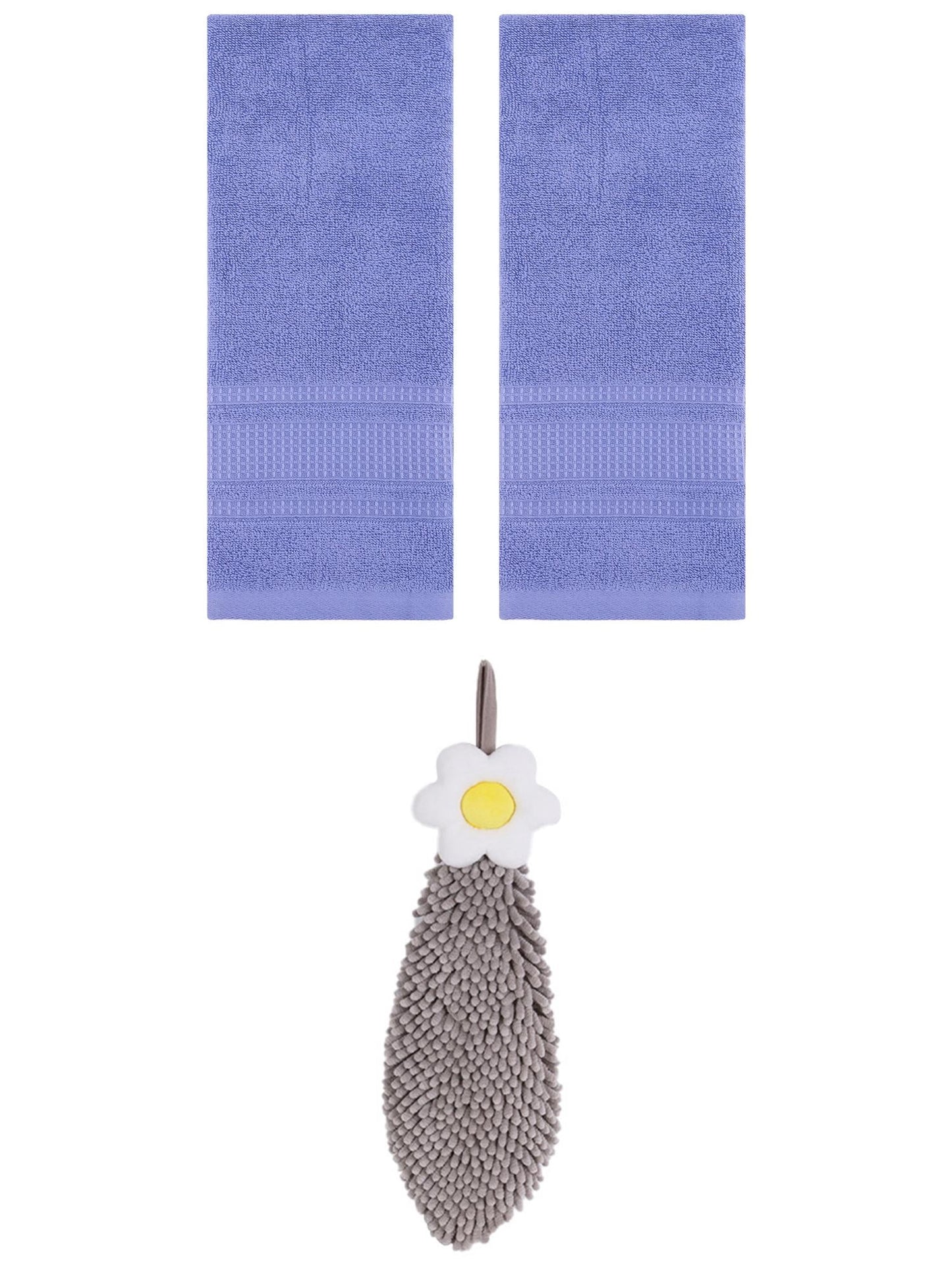 Unique Bargains 3 Pcs Solid Soft Hand Towels Dark Blue/Grey 13" x 29"/6" x 15"