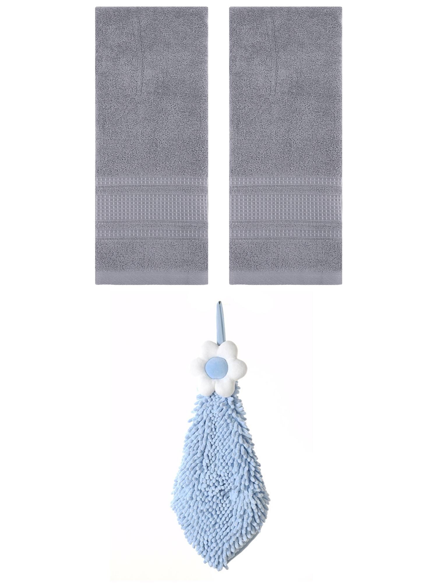 Unique Bargains 3 Pcs Solid Soft Hand Towels Grey/Blue-2 13" x 29"/6" x 15"