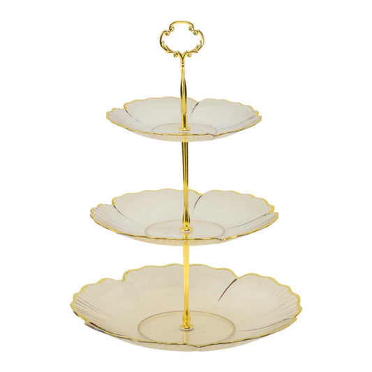 Unique Bargains 3 Tier Dessert Cupcake Stand Holder with Five Petals Design Brown