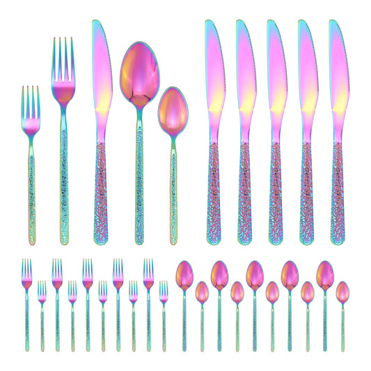 Unique Bargains 30 Piece Stainless Steel Silverware Set with Knife,Spoon,Fork Colorful