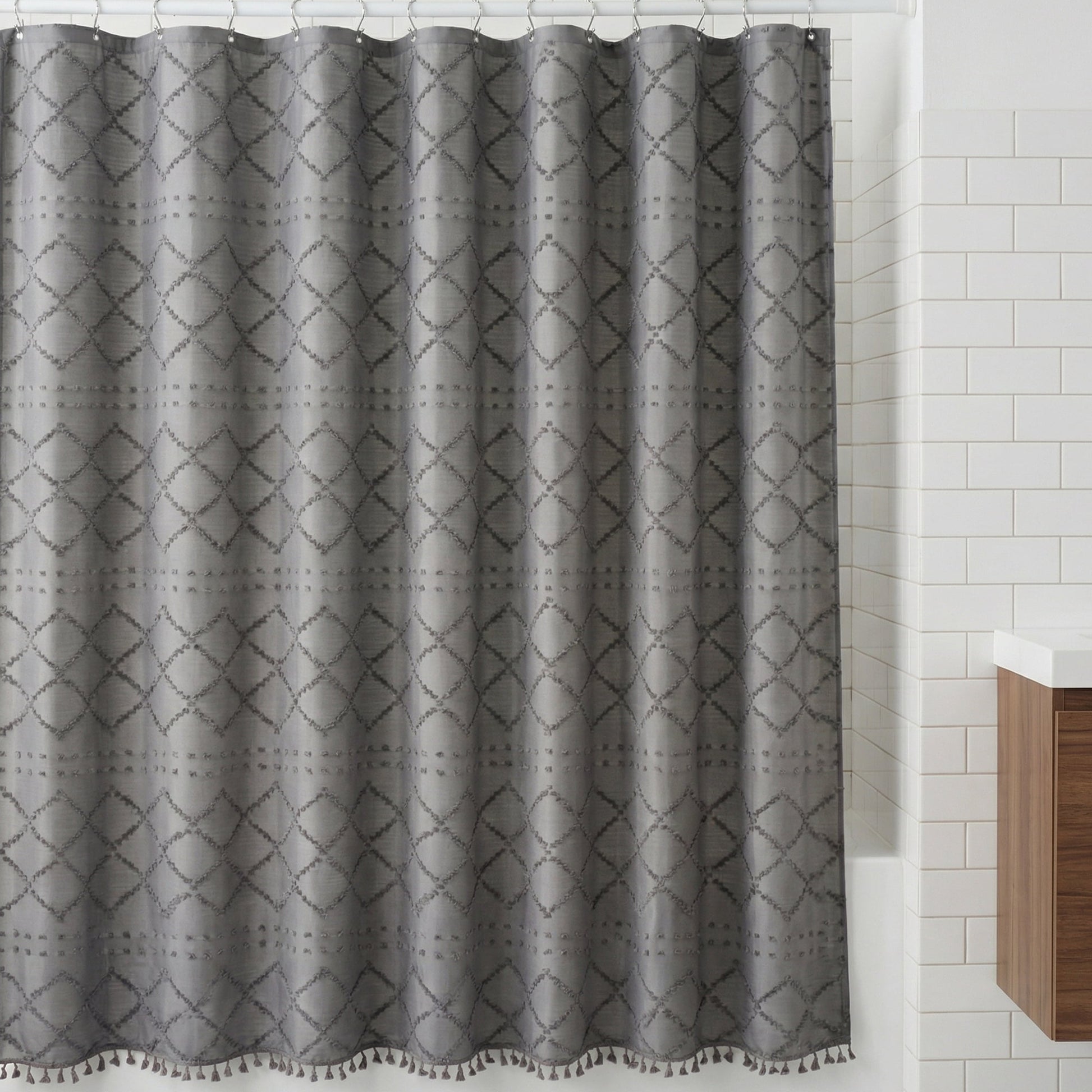 Unique Bargains 3D Geometric Texture Bath Curtain Sets with Hooks Grey 72"W x 72"L