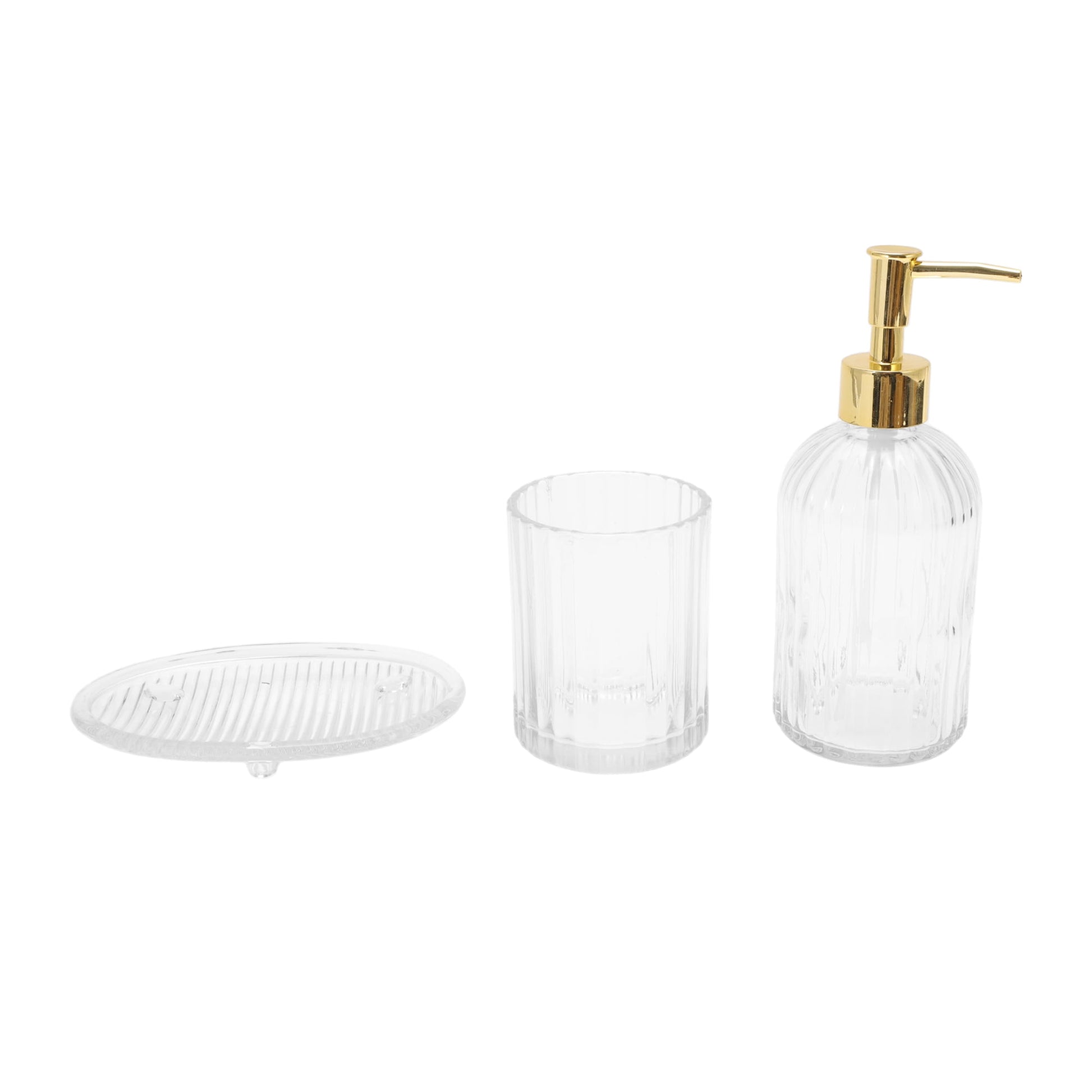 Unique Bargains 3Pcs Reusable Stripes Bathroom Accessories Set Green