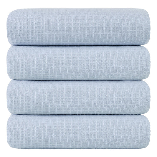 Unique Bargains 4-Pack 100% Cotton Waffle Weave Absorbent Bath Towels 27" x 55" Blue