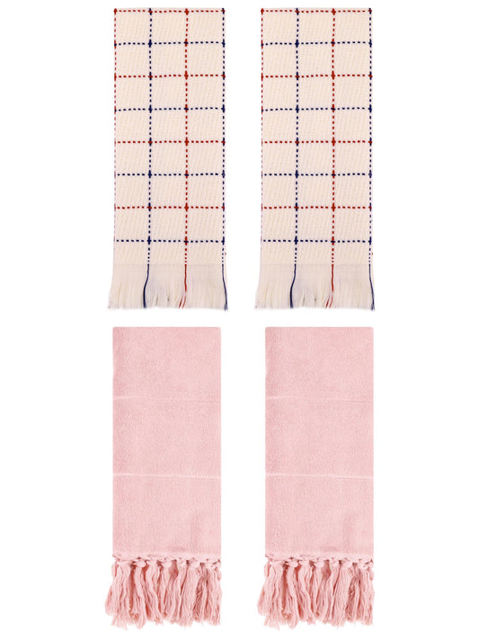 Unique Bargains 4 Pack Cotton Comfy Turkish Bath Towel Pink/Beige 14"x30"/13"x29"
