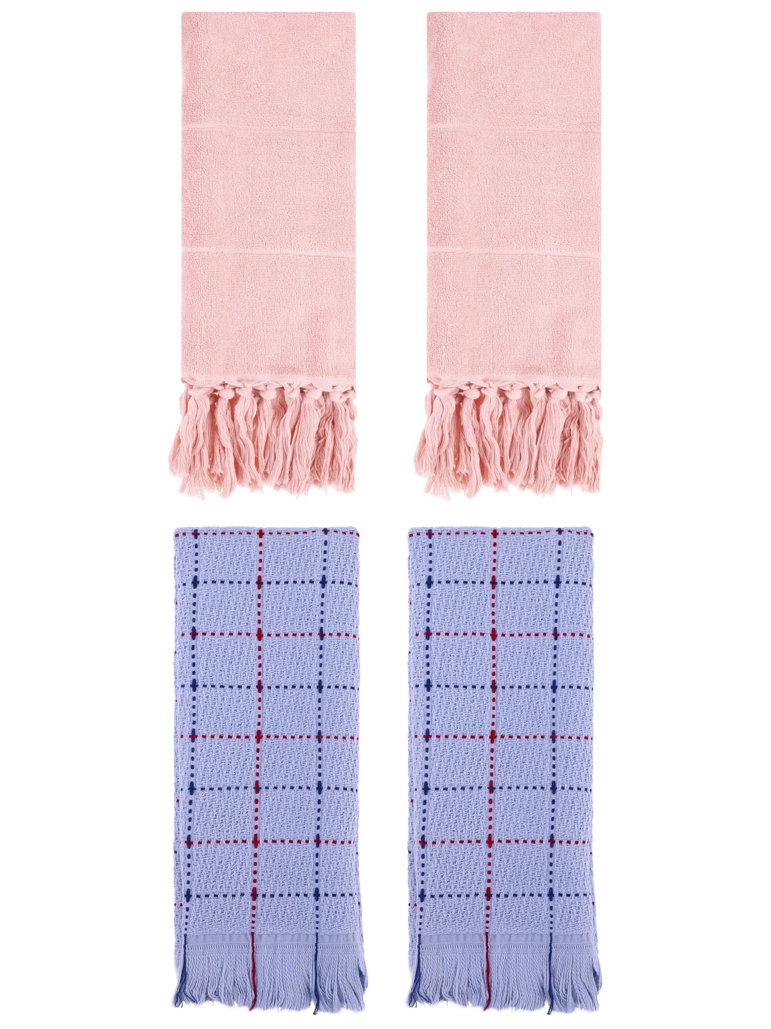 Unique Bargains 4 Pack Cotton Comfy Turkish Bath Towel Pink/Blue 14"x30"/13"x29"
