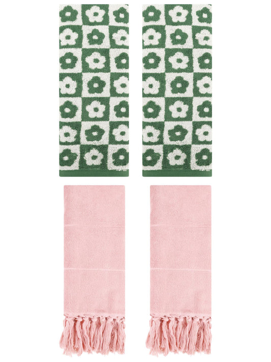 Unique Bargains 4 Pack Cotton Soft Bathroom Hand Towel 14"x30" Pink/Green