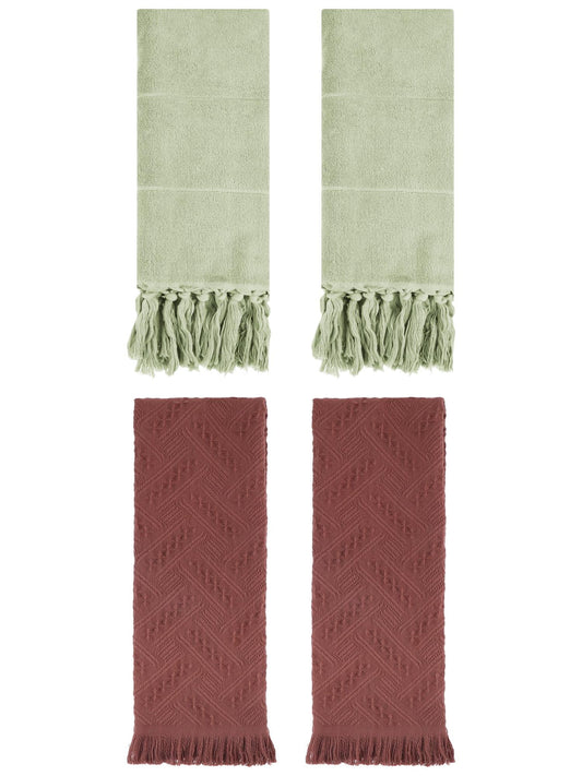 Unique Bargains 4 Pack Elegant Boho Turkish Hand Towels Green/Brown 14"x30"/13"x29"