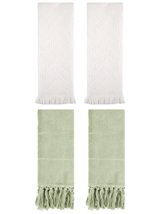 Unique Bargains 4 Pack Elegant Boho Turkish Hand Towels Green/White 14"x30"/13"x29"