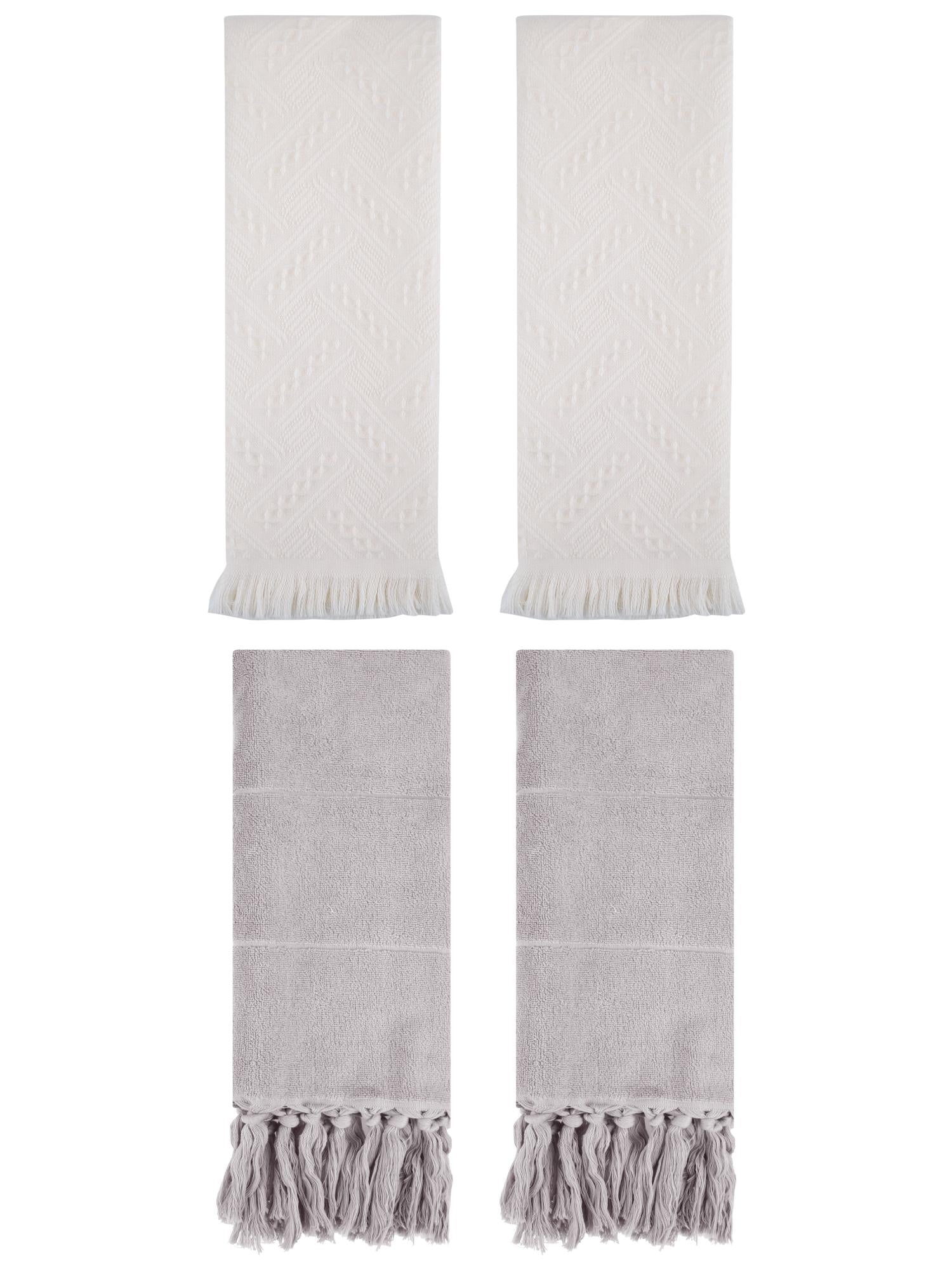 Unique Bargains 4 Pack Elegant Boho Turkish Hand Towels Grey/Beige 14"x30"/13"x29"