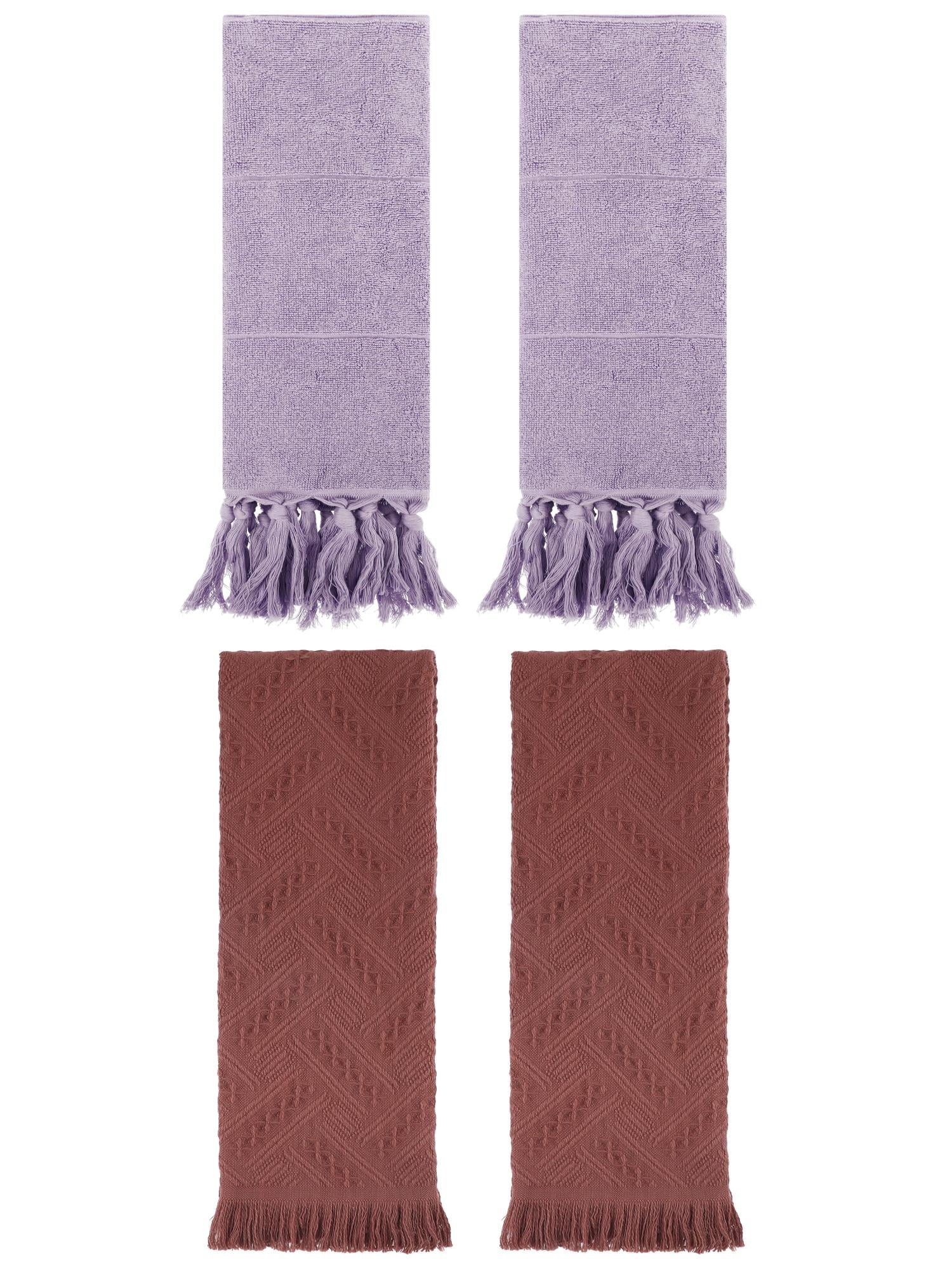 Unique Bargains 4 Pack Elegant Boho Turkish Hand Towels Purple/Brown 14"x30"/13"x29"