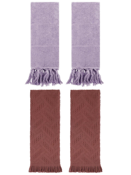 Unique Bargains 4 Pack Elegant Boho Turkish Hand Towels Purple/Brown 14"x30"/13"x29"