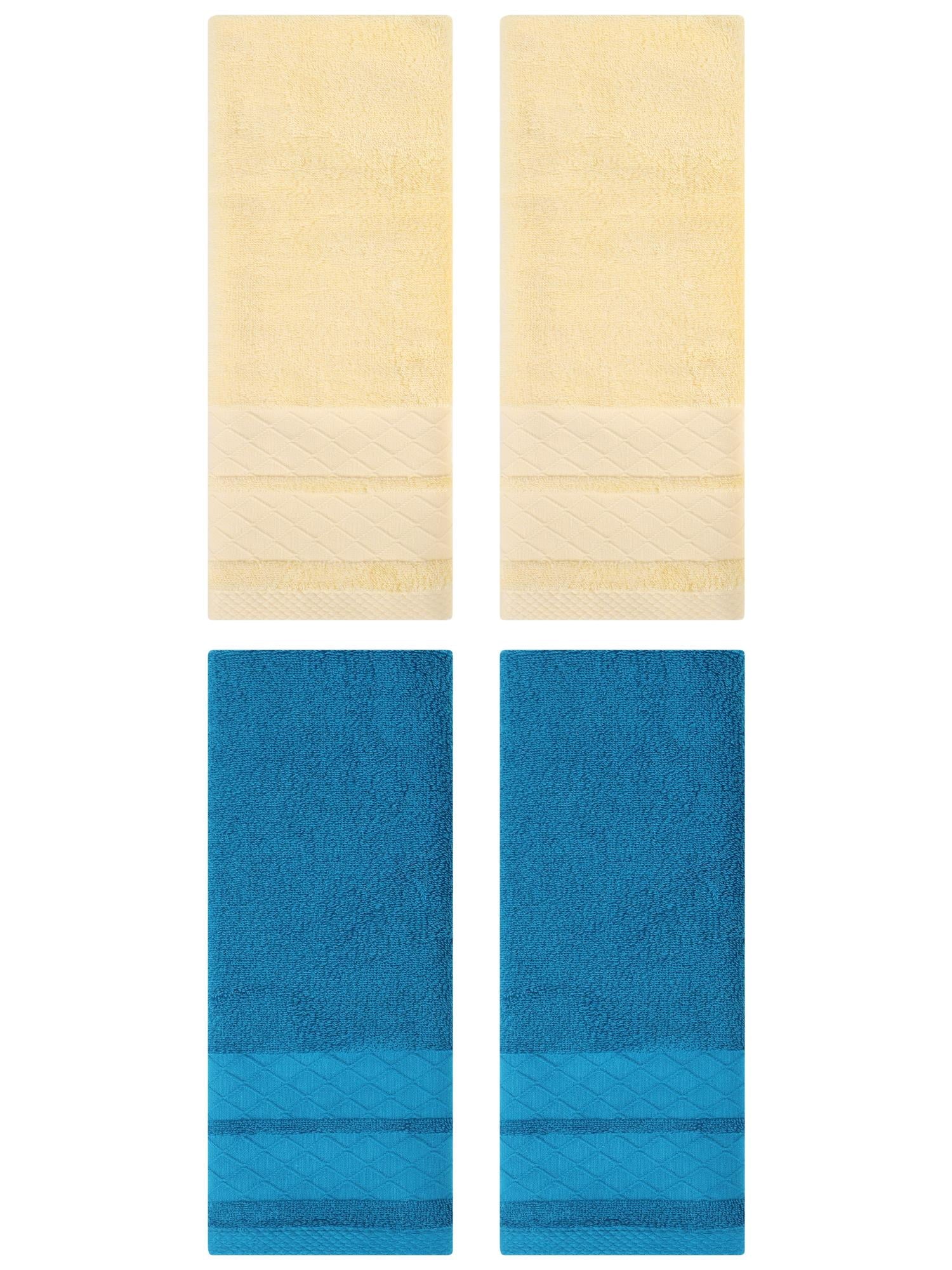Unique Bargains 4 Pack Geometry Pattern Cotton Soft Hand Towels Blue/Cream 14" x 30"