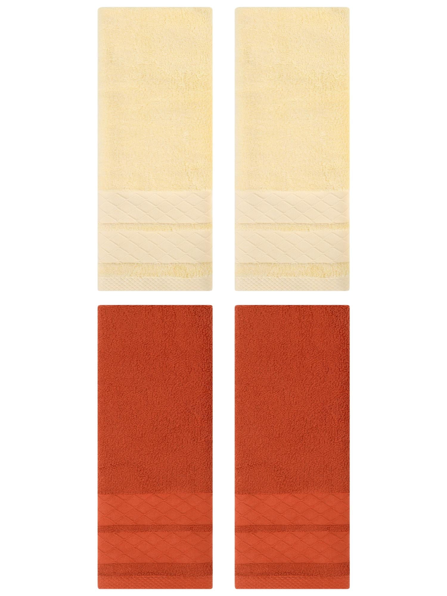 Unique Bargains 4 Pack Geometry Pattern Cotton Soft Hand Towels Cream/Coral 14" x 30"