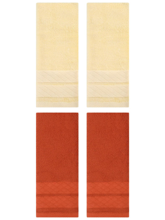 Unique Bargains 4 Pack Geometry Pattern Cotton Soft Hand Towels Cream/Coral 14" x 30"