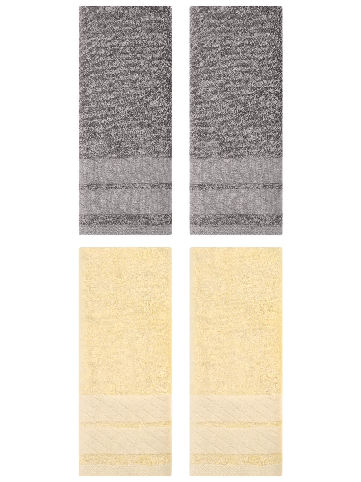 Unique Bargains 4 Pack Geometry Pattern Cotton Soft Hand Towels Brown/Coral 14" x 30"