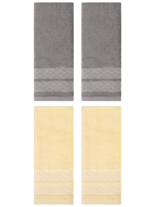 Unique Bargains 4 Pack Geometry Pattern Cotton Soft Hand Towels Brown/Coral 14" x 30"