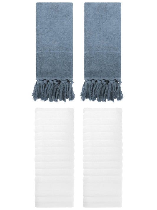 Unique Bargains 4 Pack Solid Absorbent Soft Cotton Hand Towels 14" x 30" Blue/White