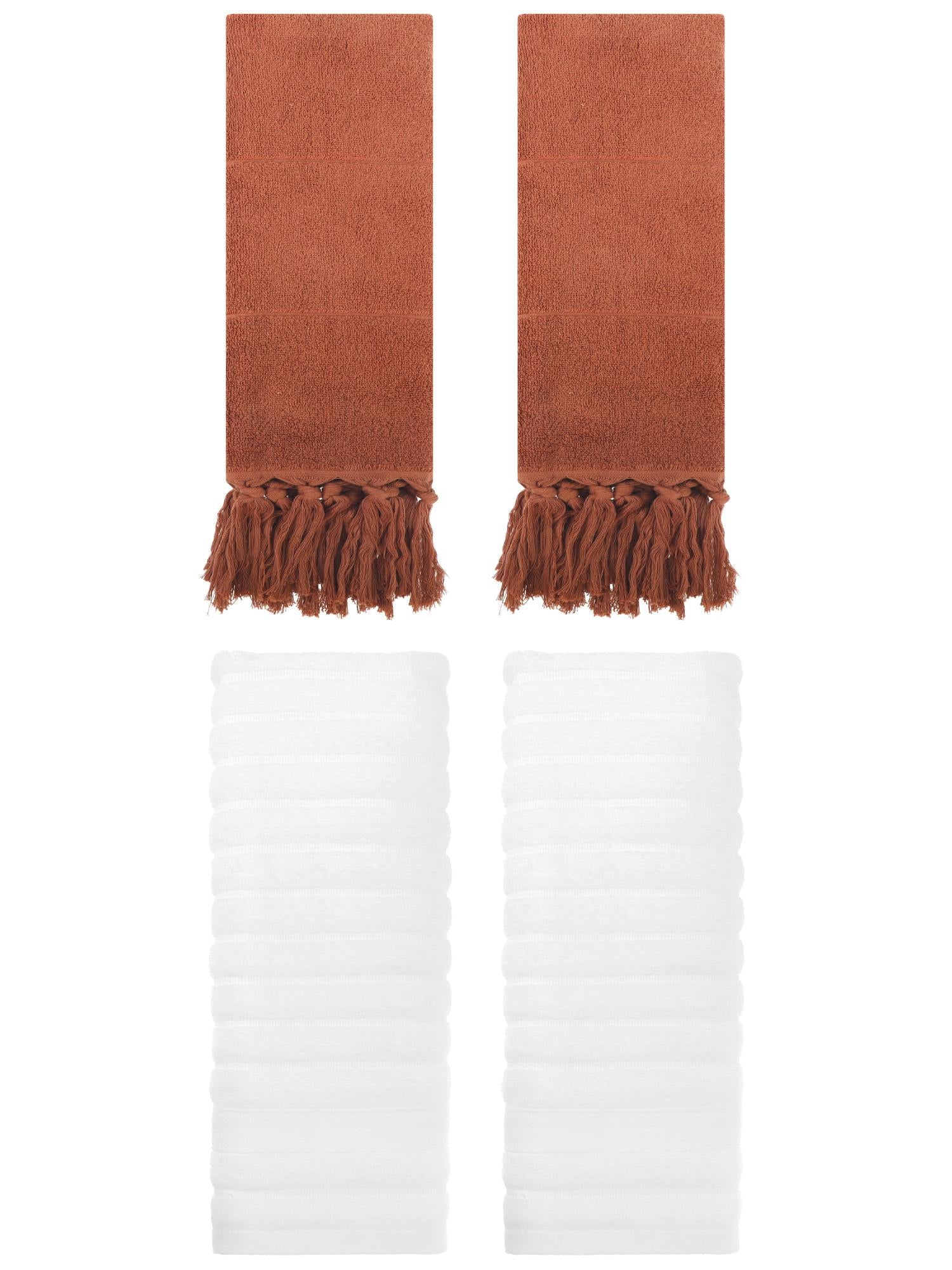 Unique Bargains 4 Pack Solid Absorbent Soft Cotton Hand Towels 14" x 30" Brown/White