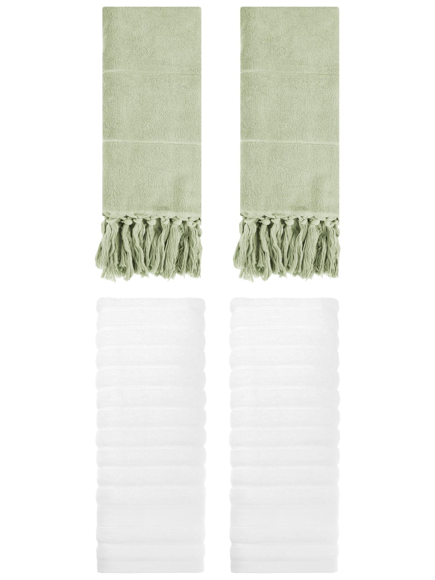Unique Bargains 4 Pack Solid Absorbent Soft Cotton Hand Towels 14" x 30" Green/White