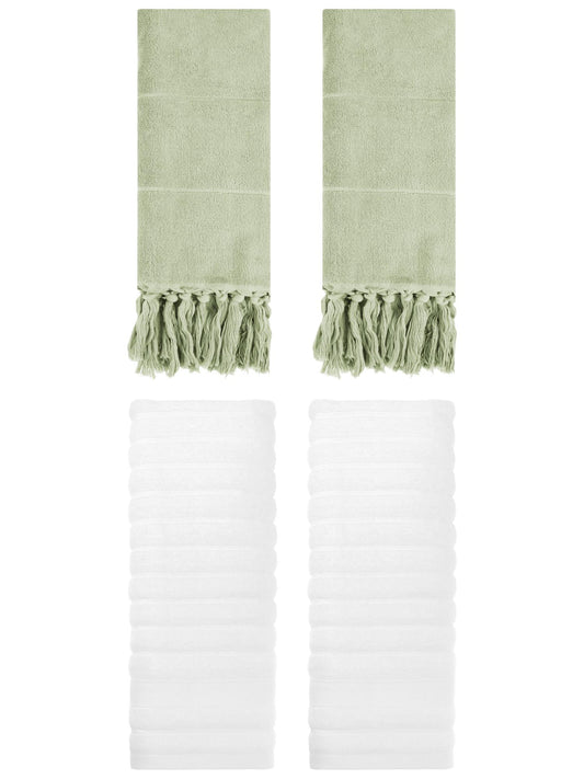 Unique Bargains 4 Pack Solid Absorbent Soft Cotton Hand Towels 14" x 30" Green/White