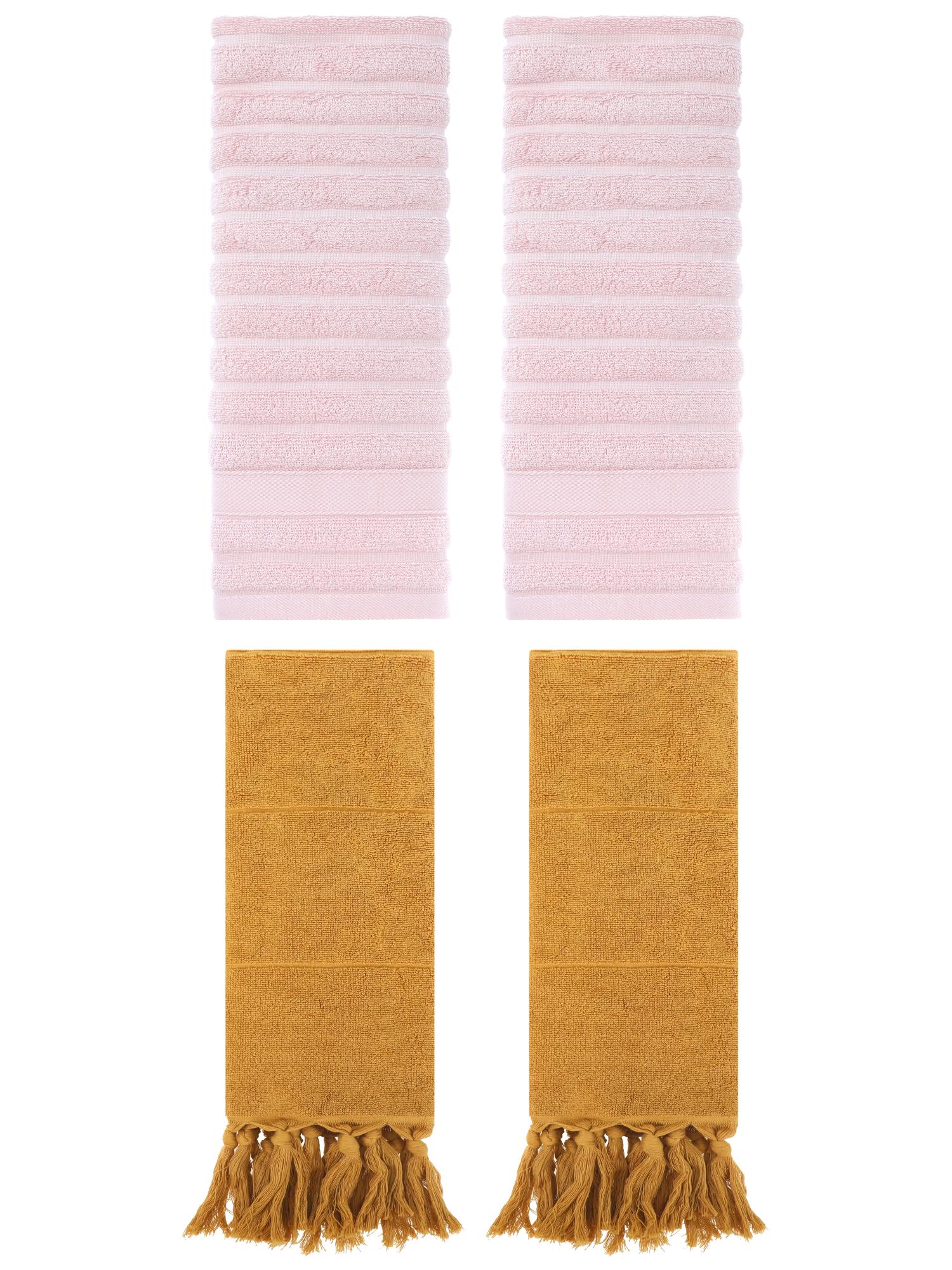 Unique Bargains 4 Pack Solid Absorbent Soft Cotton Hand Towels 14" x 30" Yellow/Pink