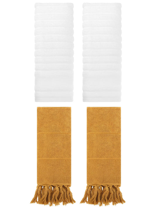 Unique Bargains 4 Pack Solid Absorbent Soft Cotton Hand Towels 14" x 30" Yellow/White