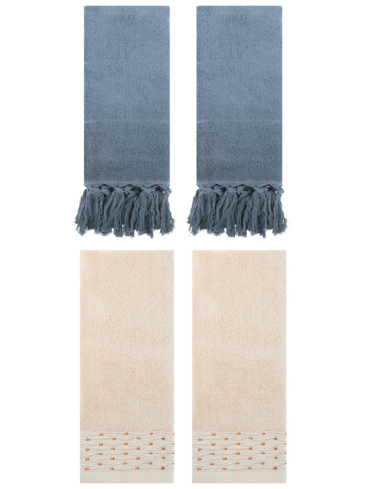 Unique Bargains 4 Pack Solid Cotton Bathroom Hand Towel 14" x 30" Blue/Light Brown
