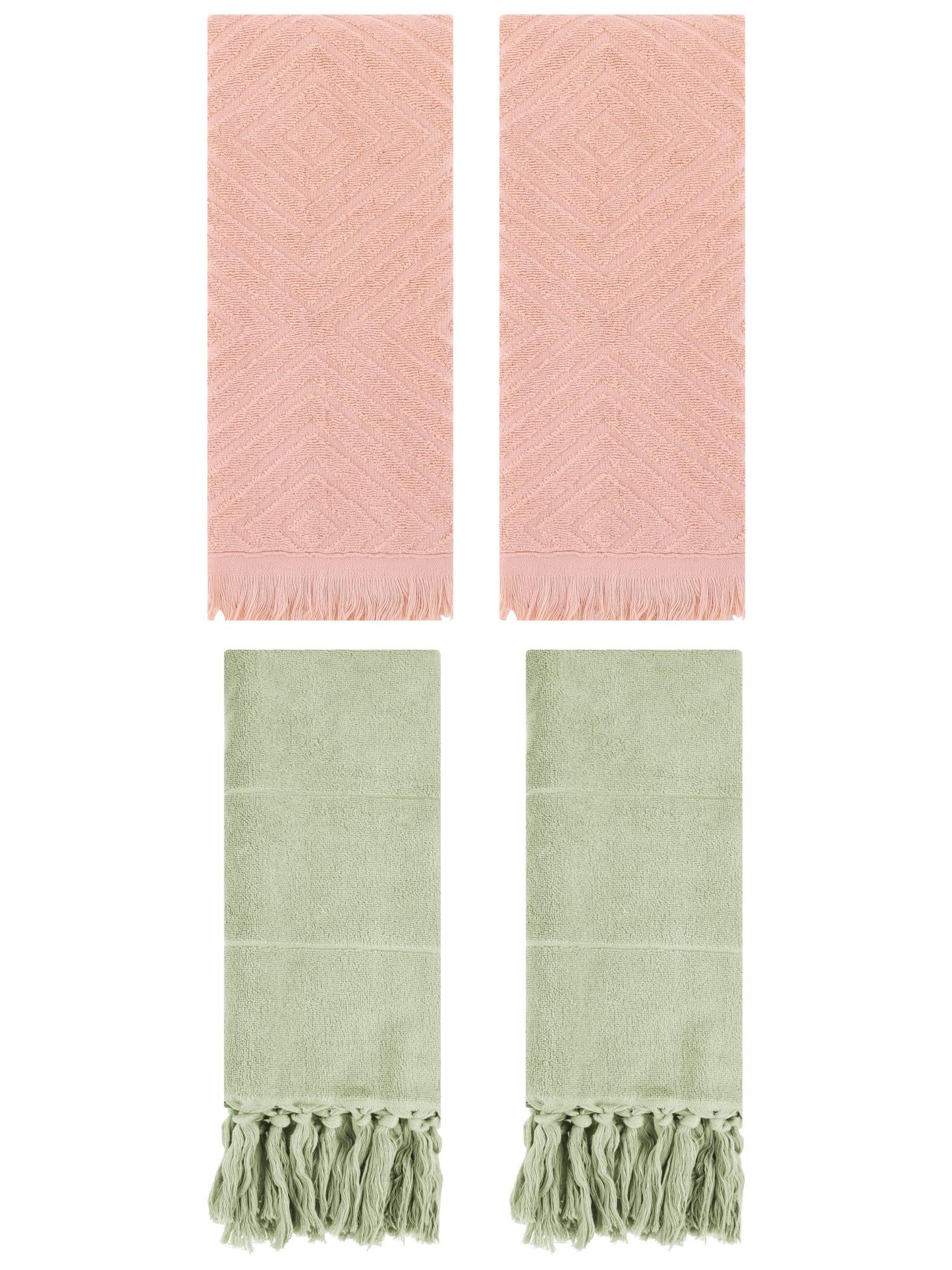 Unique Bargains 4 Pack Turkish Hand Towels with Tassel Green/Orange 14"x30"/13"x29"