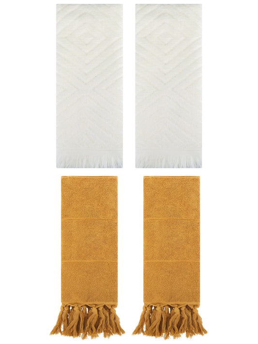Unique Bargains 4 Pack Turkish Hand Towels with Tassel Yellow/Beige 14"x30"/13"x29"