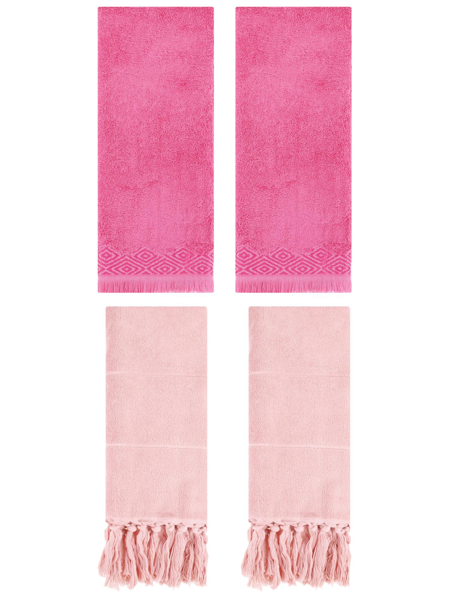 Unique Bargains 4 Pack Turkish Room Hand Towels Pink 14"x30"/13"x29"