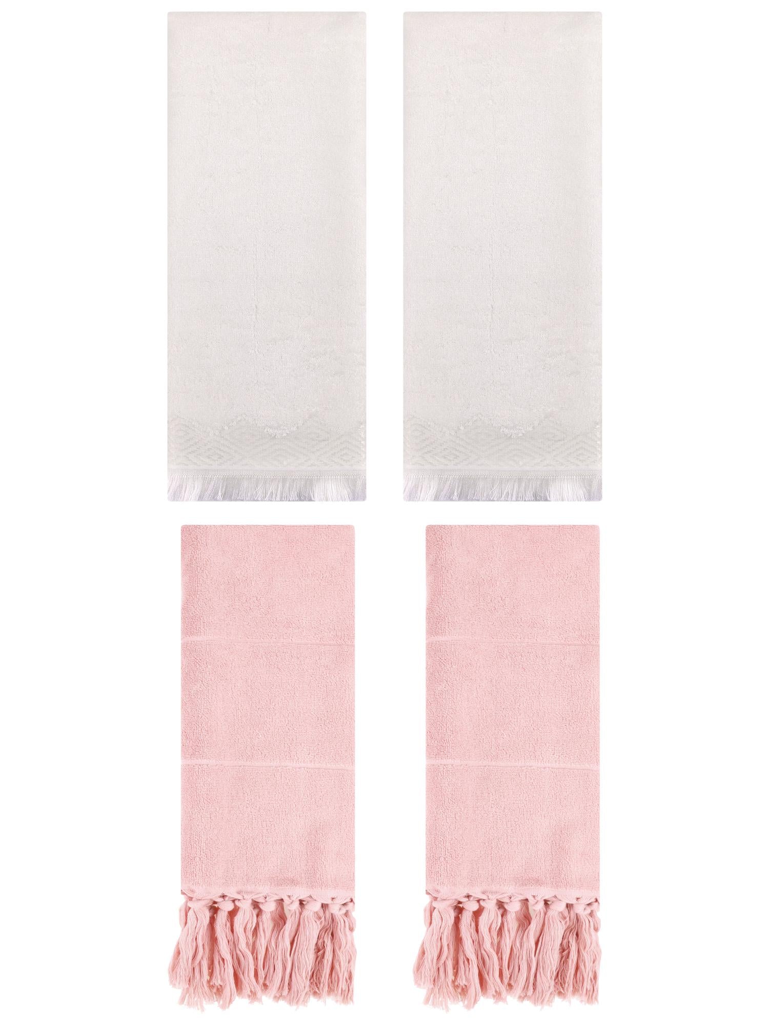 Unique Bargains 4 Pack Turkish Room Hand Towels Pink/Beige 14"x30"/13"x29"