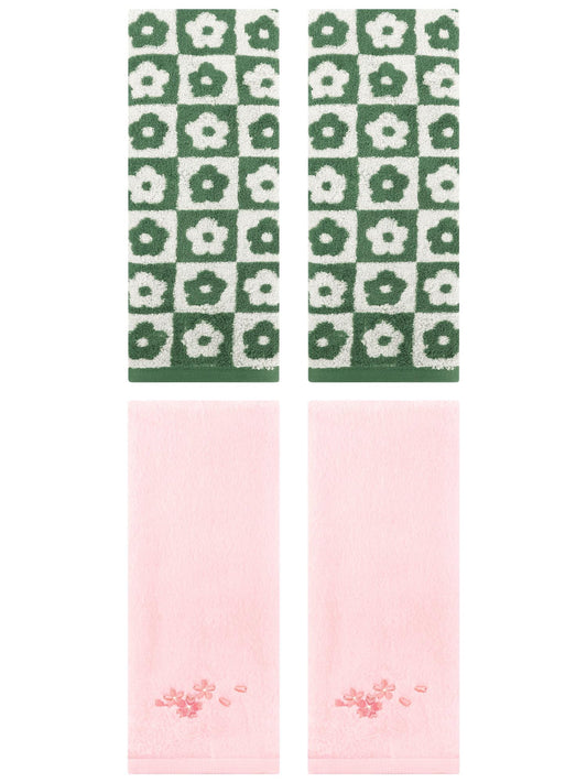 Unique Bargains 4 Pcs Absorbent Hand Towel Green/Pink 14" x 30"/13" x 29"