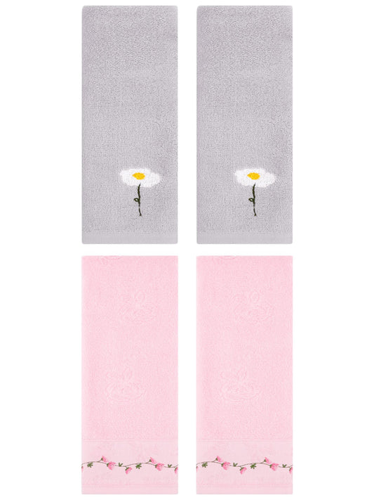 Unique Bargains 4 Pcs Absorbent Hand Towel Grey/Pink 13" x 30"/13" x 29"