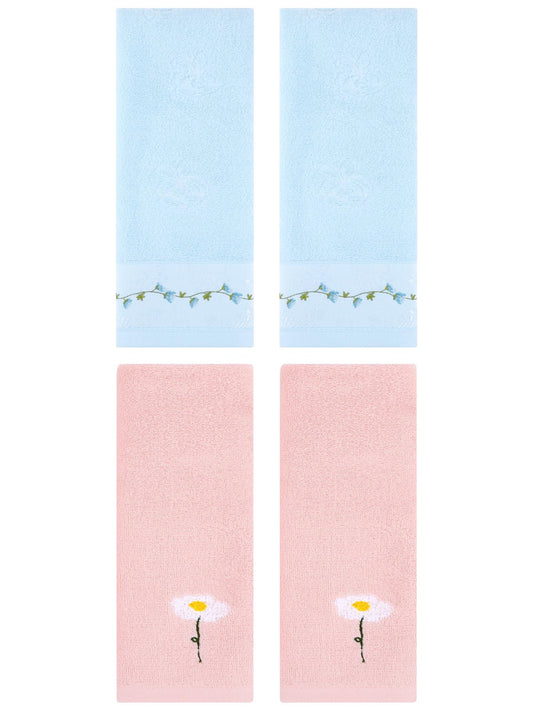 Unique Bargains 4 Pcs Absorbent Hand Towel Pink/Blue 13" x 30"/13" x 29"