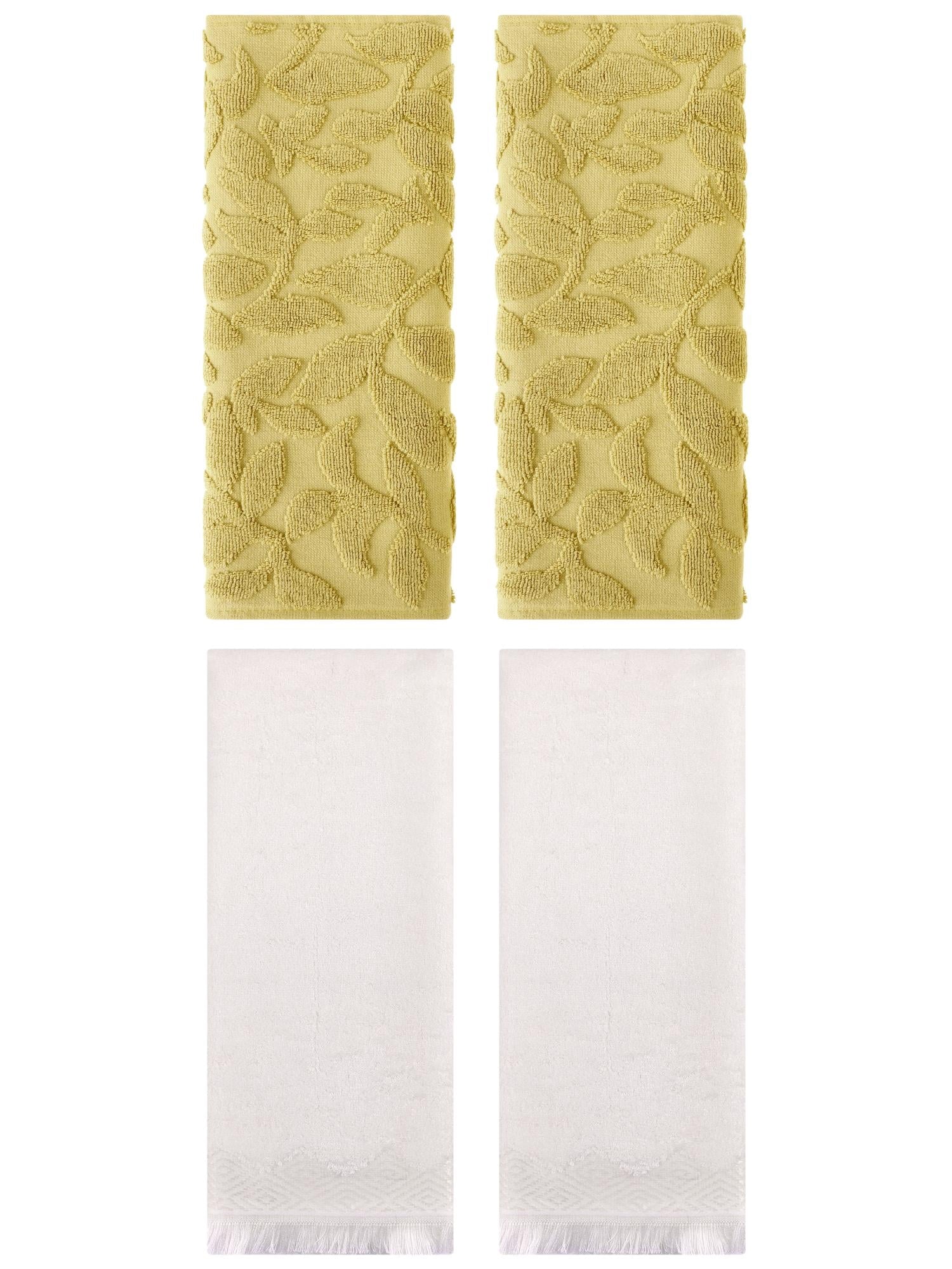 Unique Bargains 4 Pcs Absorbent Soft Boho Hand Towel Yellow/Beige 14" x 30"/13" x 29"