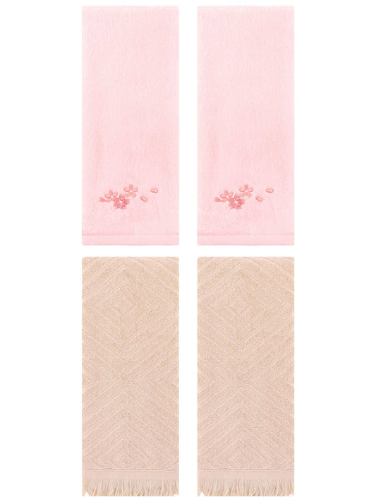 Unique Bargains 4 Pcs Bathroom Cotton Soft Hand Towels 13" x 29" Pink/Brown