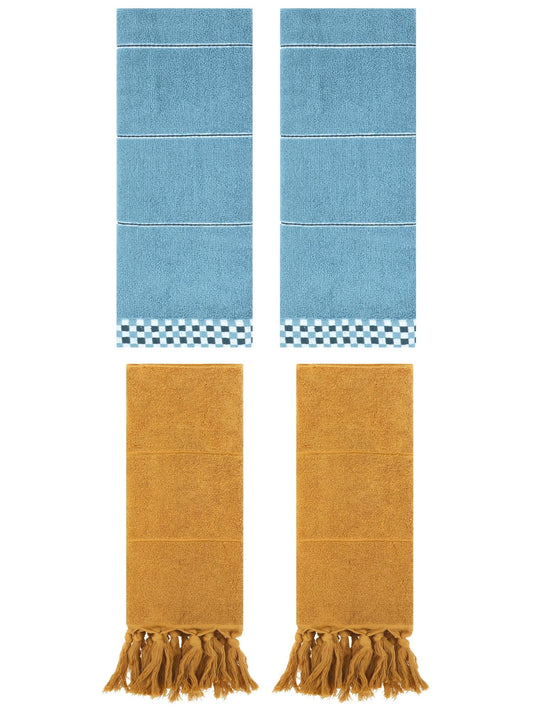 Unique Bargains 4 Pcs Bathroom Hand Towels 14" x 30" Yellow/Blue