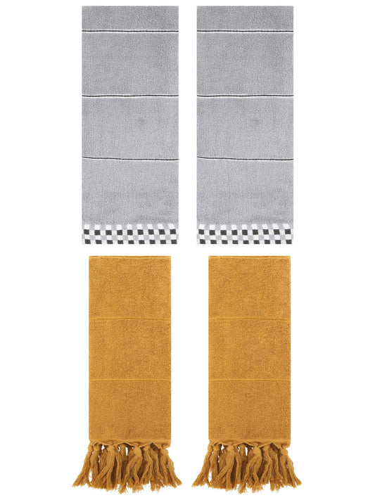 Unique Bargains 4 Pcs Bathroom Hand Towels 14" x 30" Yellow/Grey