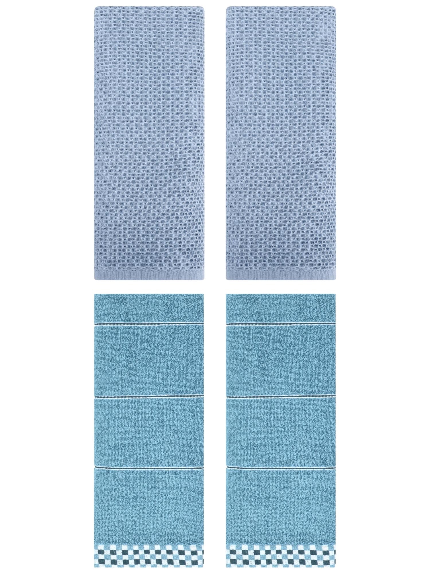 Unique Bargains 4 Pcs Bathroom Hand Towels Steel Blue/Blue 13" x 30"/14" x 30"