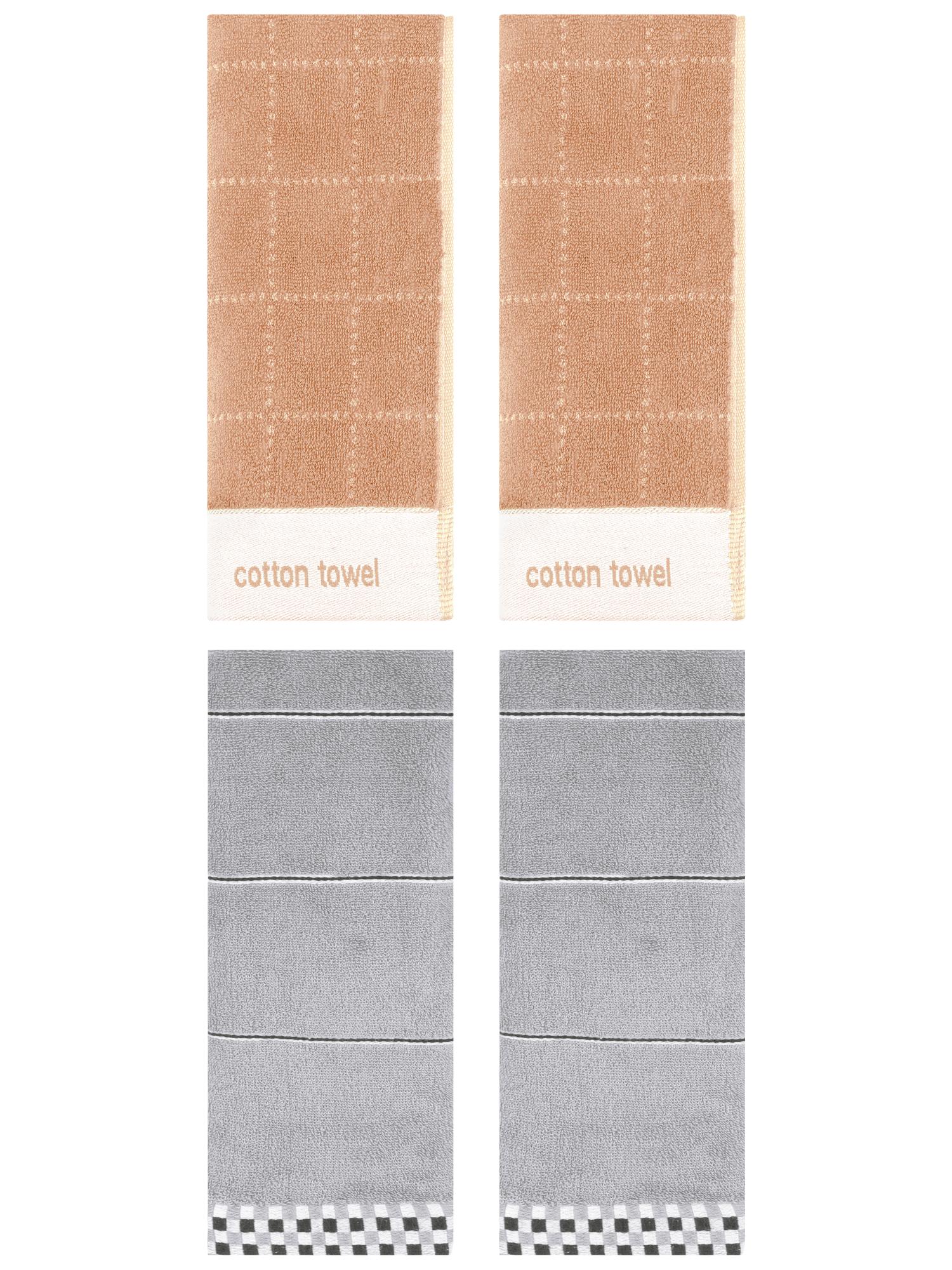 Unique Bargains 4 Pcs Checked Soft Hand Towel 14 x 30 Inch Grey/Brown
