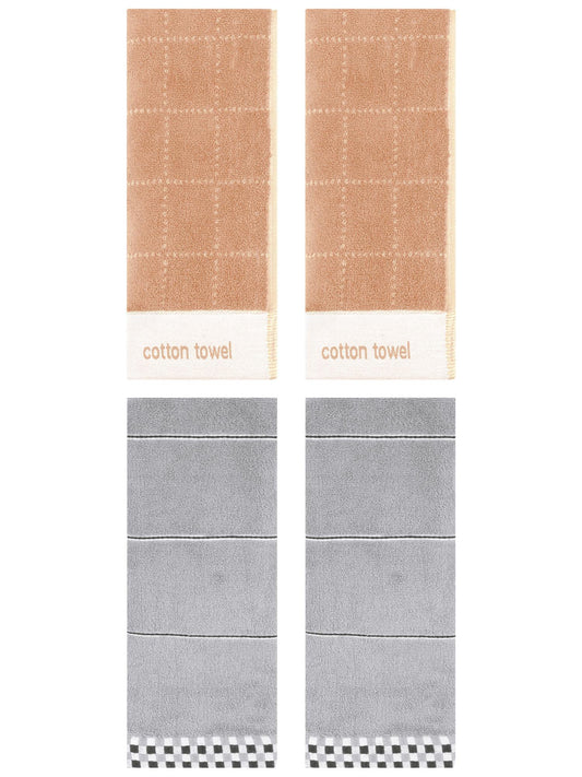 Unique Bargains 4 Pcs Checked Soft Hand Towel 14 x 30 Inch Grey/Brown