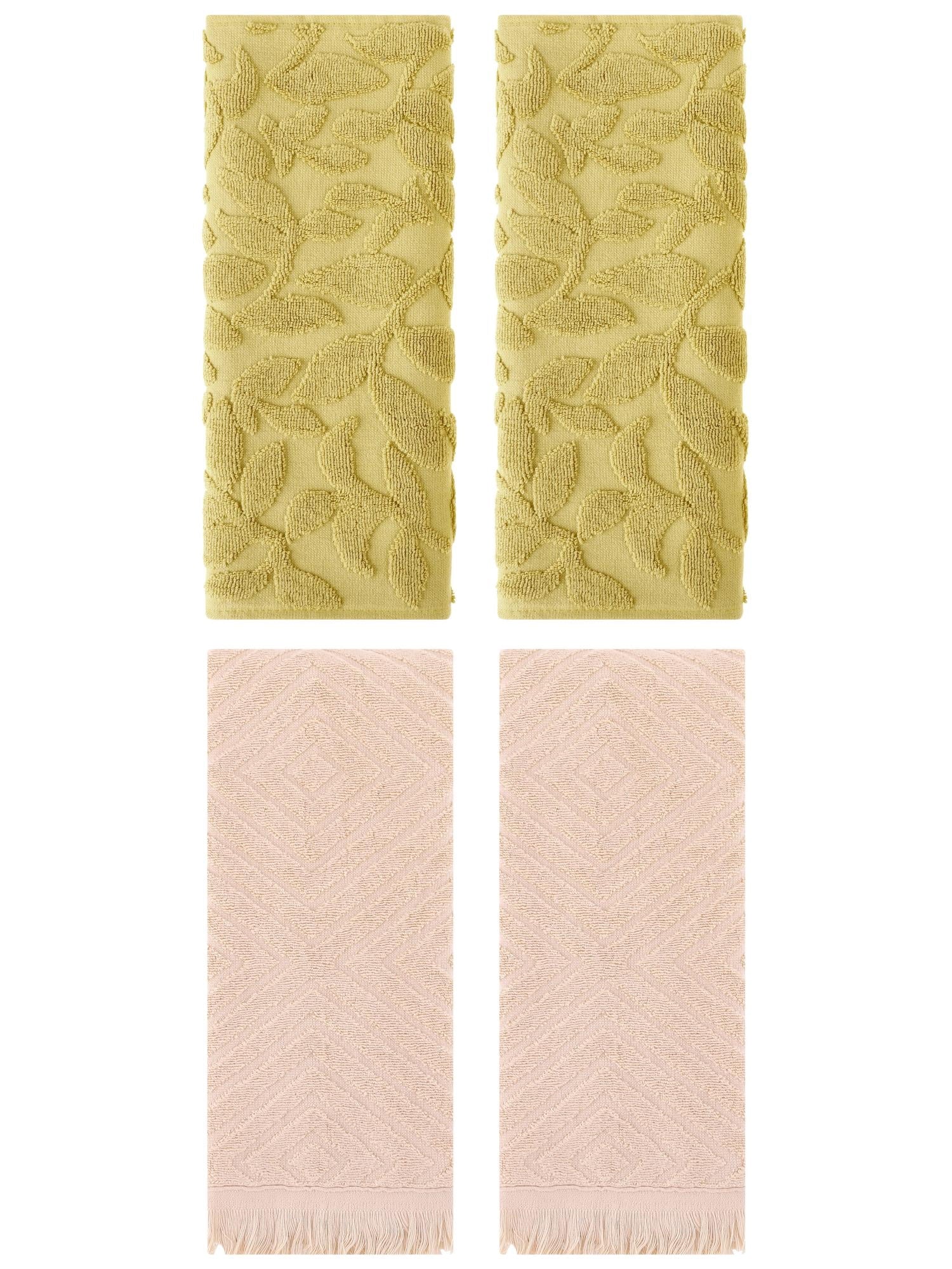 Unique Bargains 4 Pcs Cotton Absorbent Boho Hand Towel Yellow/Brown 14" x 30"/13" x 29"