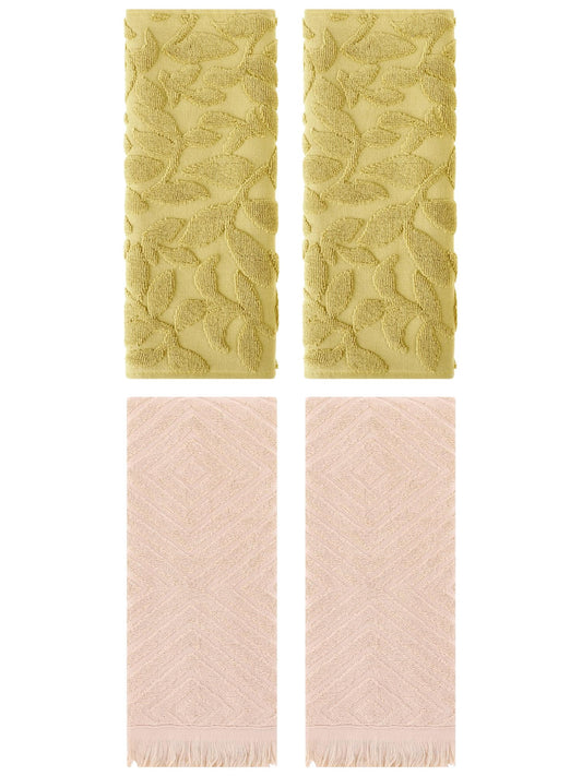 Unique Bargains 4 Pcs Cotton Absorbent Boho Hand Towel Yellow/Brown 14" x 30"/13" x 29"