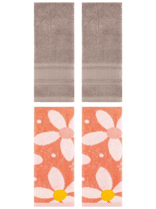 Unique Bargains 4 Pcs Cotton Absorbent Hand Towel Set 13 x 29 Inch Orange/Brown
