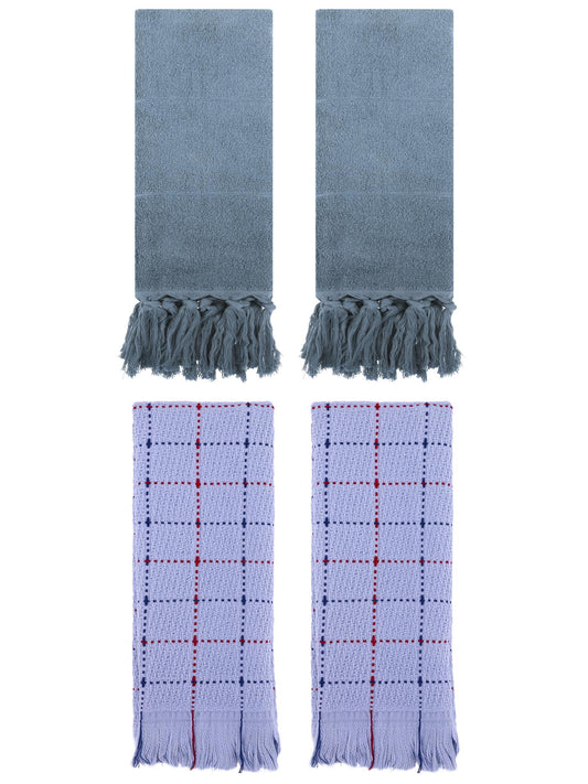 Unique Bargains 4 Pack Cotton Absorbent Soft Decorative Turkish Bath Towel for Bathroom Blue 14" x 30"/13" x 29"